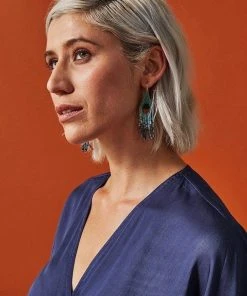 Symbology Best Sellers Peacock Feather Modal Wrap Dress - Navy + Gold