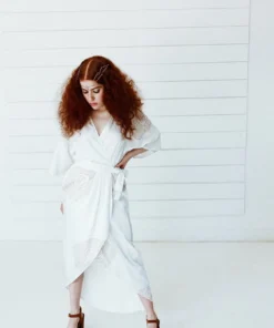 Symbology Peacock Modal Maxi Wrap Dress - White + Gold