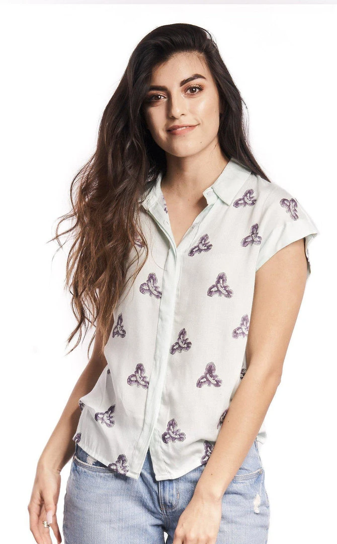Symbology Printed Iris Blouse In Pale Mint + Blueberry Symbology Printed Iris Blouse In Pale Mint + Blueberry