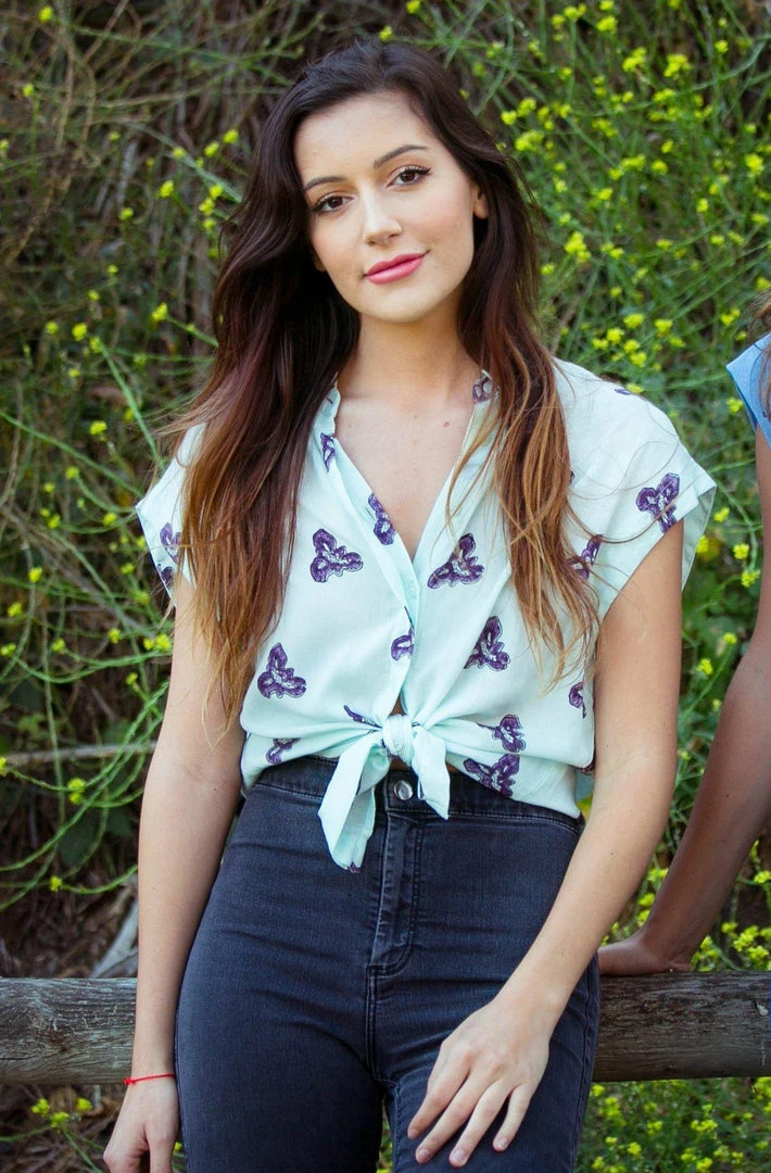 Symbology Printed Iris Blouse In Pale Mint + Blueberry Symbology Printed Iris Blouse In Pale Mint + Blueberry