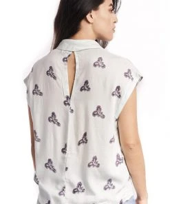 Symbology Printed Iris Blouse In Pale Mint + Blueberry 2 Symbology Printed Iris Blouse In Pale Mint + Blueberry