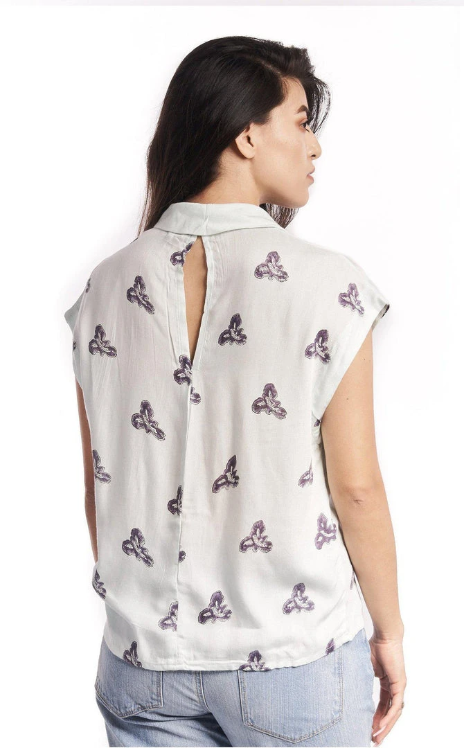 Symbology Printed Iris Blouse In Pale Mint + Blueberry Symbology Printed Iris Blouse In Pale Mint + Blueberry