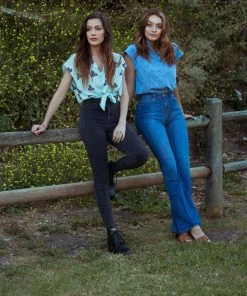 Symbology Printed Iris Blouse In Pale Mint + Blueberry 3 Symbology Printed Iris Blouse In Pale Mint + Blueberry