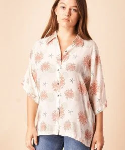 Symbology Seascape Silk Blouse - Cream + Rose Sale