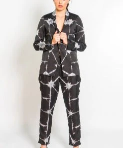Symbology Silk And Modal Suit In Black & Grey Tie Dye Sale