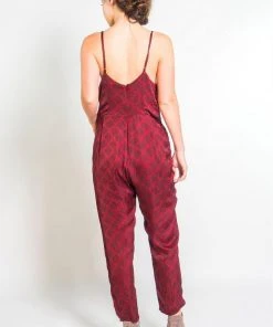 Symbology Special Occasion Silky Strappy Sketched Plaid Jumpsuit - Berry + Black