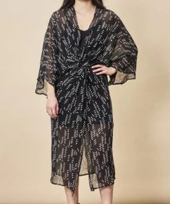 Symbology Stylized Feather Twist Dress - Black + White