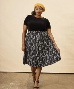 Symbology Sale Stylized Feather Modal Midi Skirt - Black + Cream