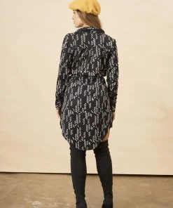 Symbology Best Sellers Stylized Feather Modal Shirtdress - Black + Cream