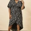 Symbology Stylized Feather Modal Wrap Dress - Black + Cream