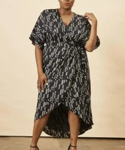 Symbology Stylized Feather Modal Wrap Dress - Black + Cream