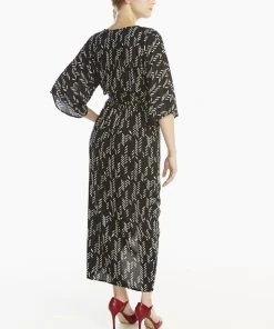 Symbology Stylized Feather Modal Wrap Dress - Black + Cream