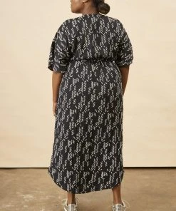 Symbology Stylized Feather Modal Wrap Dress - Black + Cream