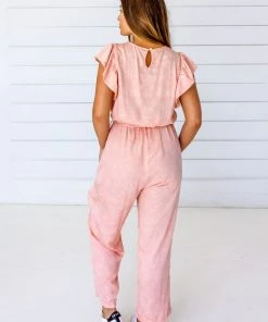Symbology Tattoo Floral Modal Ruffle Jumpsuit - Blush + Cream