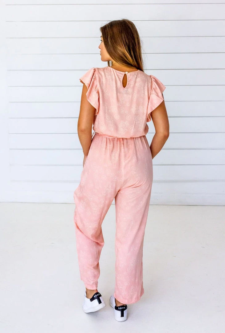 Symbology Tattoo Floral Modal Ruffle Jumpsuit - Blush + Cream Symbology Tattoo Floral Modal Ruffle Jumpsuit - Blush + Cream
