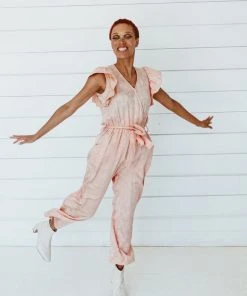 Symbology Tattoo Floral Modal Ruffle Jumpsuit - Blush + Cream 2 Symbology Tattoo Floral Modal Ruffle Jumpsuit - Blush + Cream