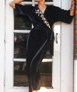 Symbology Special Occasion Velvet Wrap Dress In Midnight Blue