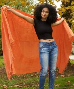 Swahili African Modern Tangerine Gabi Tablecloth / Throw Blanket