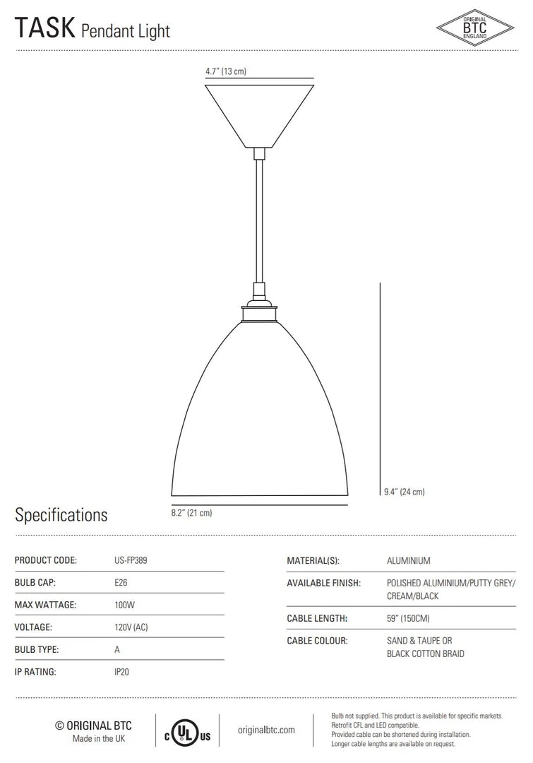 Ameico Lighting Task Pendant Light Ameico Lighting Task Pendant Light