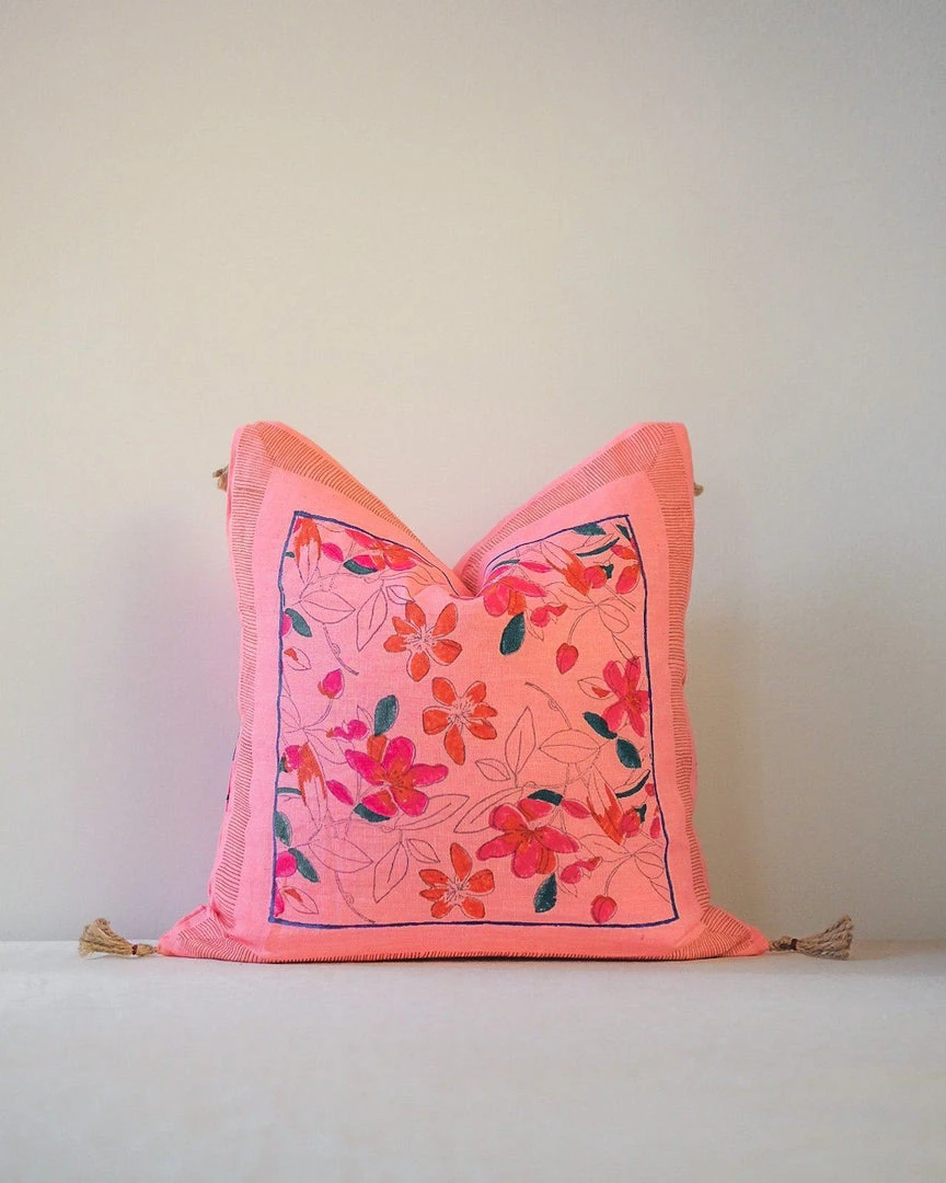 Soil To Studio Teejan Linen Throw Pillow Cover - Bright Pink Soil To Studio Teejan Linen Throw Pillow Cover - Bright Pink