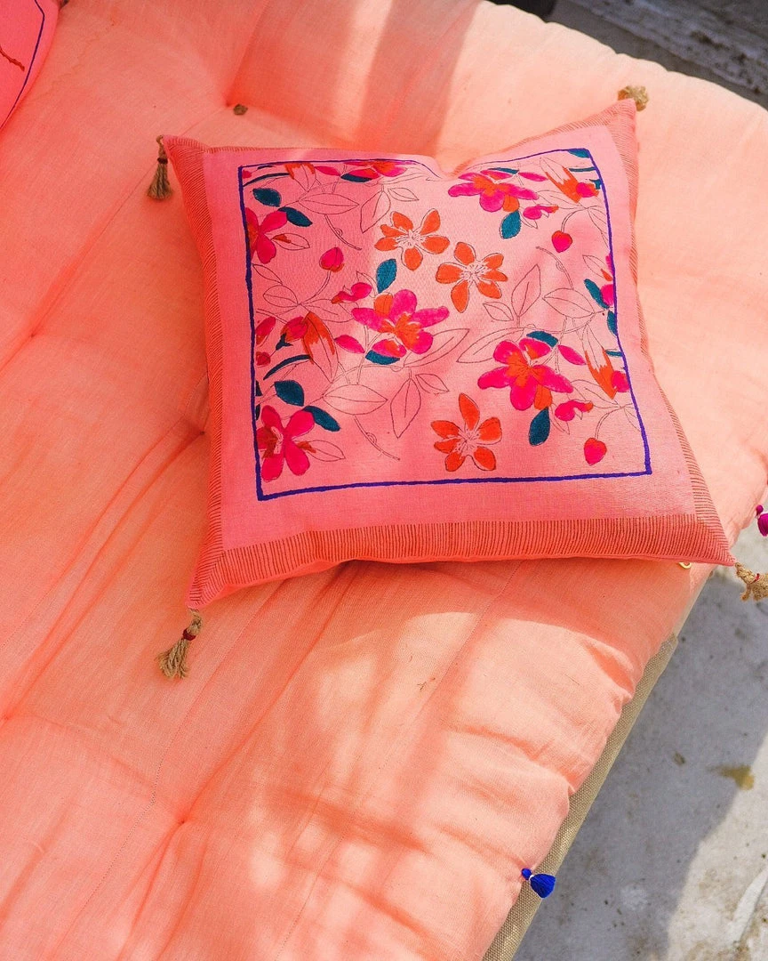 Soil To Studio Teejan Linen Throw Pillow Cover - Bright Pink Soil To Studio Teejan Linen Throw Pillow Cover - Bright Pink
