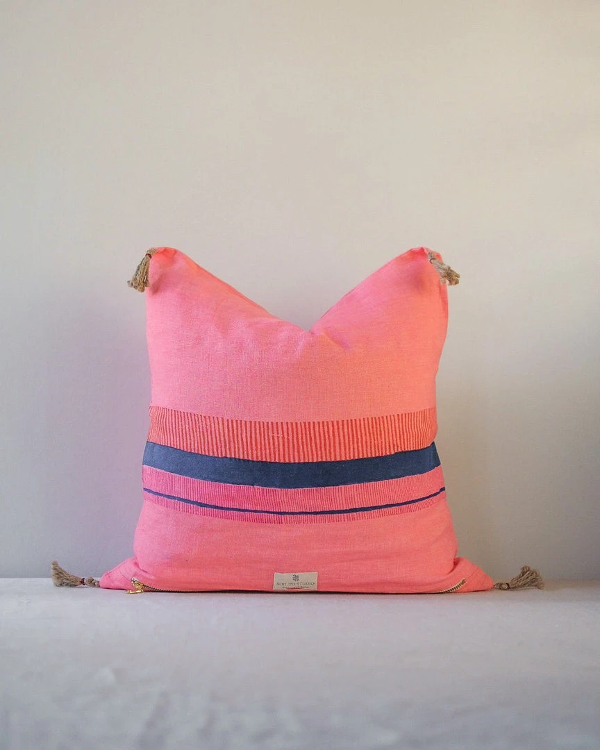 Soil To Studio Teejan Linen Throw Pillow Cover - Bright Pink Soil To Studio Teejan Linen Throw Pillow Cover - Bright Pink