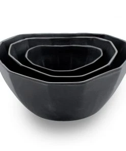 The Bright Angle Porcelain Nesting Bowl Set - Mica Black