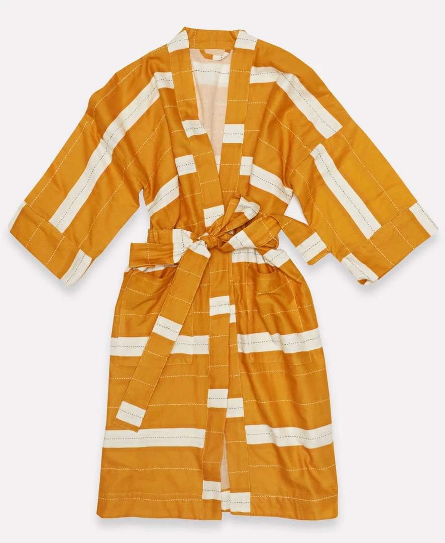 Anchal Home Goods Stripe Unisex Robe - Mustard Anchal Home Goods Stripe Unisex Robe - Mustard