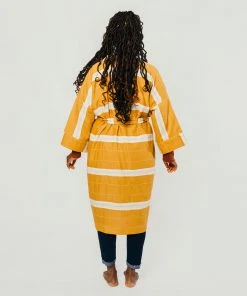 Anchal Home Goods Stripe Unisex Robe - Mustard 3 Anchal Home Goods Stripe Unisex Robe - Mustard