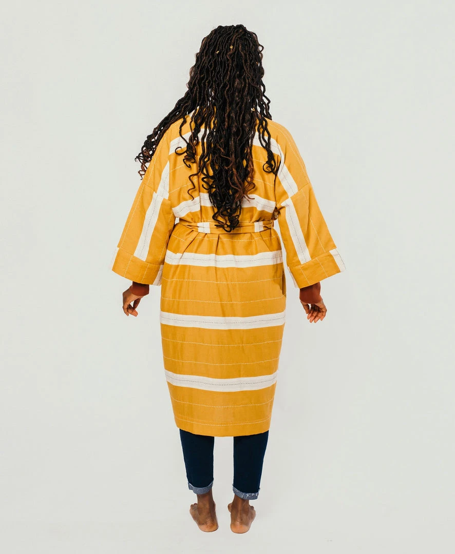 Anchal Home Goods Stripe Unisex Robe - Mustard Anchal Home Goods Stripe Unisex Robe - Mustard