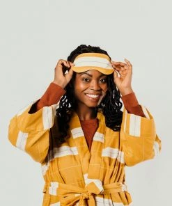 Anchal Home Goods Stripe Unisex Robe - Mustard 2 Anchal Home Goods Stripe Unisex Robe - Mustard