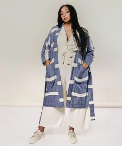 Anchal Stripe Unisex Robe - Slate