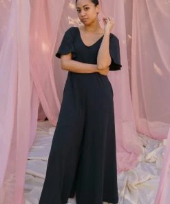 Mien Villa Flutter Sleeve Jumpsuit Clothing