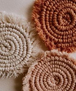 Village Thrive Kera Sunrise Macrame Coaster Set Kitchen + Dining