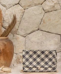 Village Thrive Accessories Plaid Rattan Clutch Bag