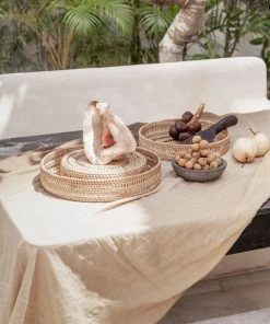 Village Thrive Home Goods Round Woven Rattan Tray