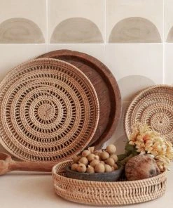 Village Thrive Home Goods Round Woven Rattan Tray