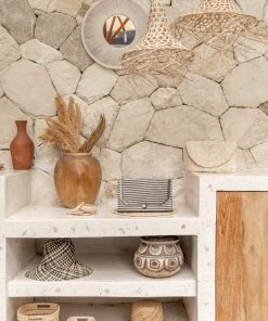 Village Thrive Stripes Rattan Clutch Bag