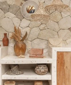 Village Thrive Stripes Rattan Clutch Bag