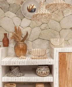 Village Thrive Stripes Rattan Clutch Bag