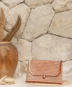 Village Thrive Stripes Rattan Clutch Bag