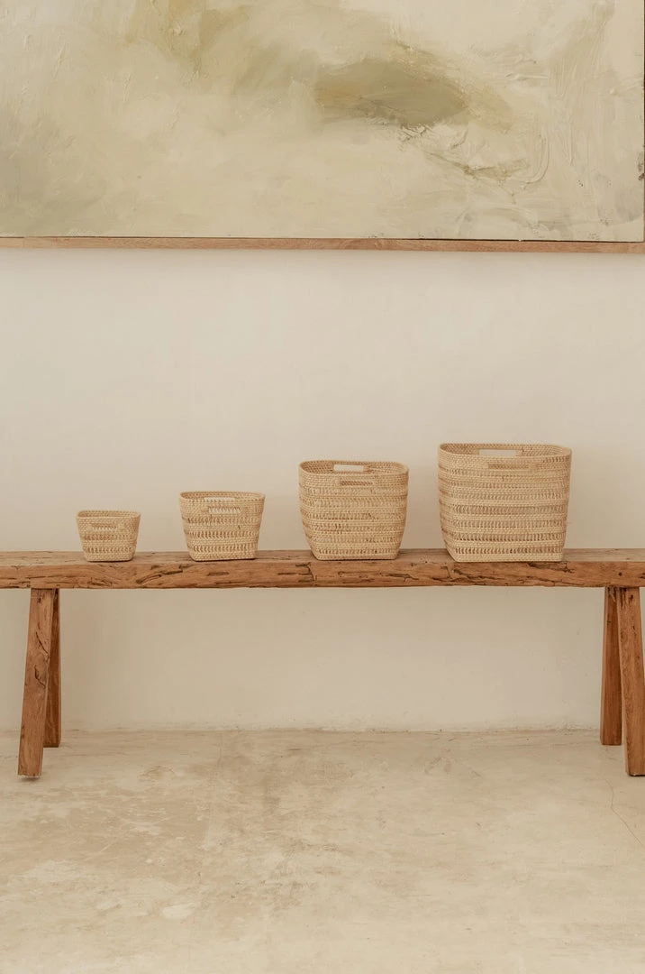 Village Thrive Woven Rattan Cube Storage Basket Set Village Thrive Woven Rattan Cube Storage Basket Set