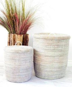 Swahili African Modern White Sand Dune Hamper Set