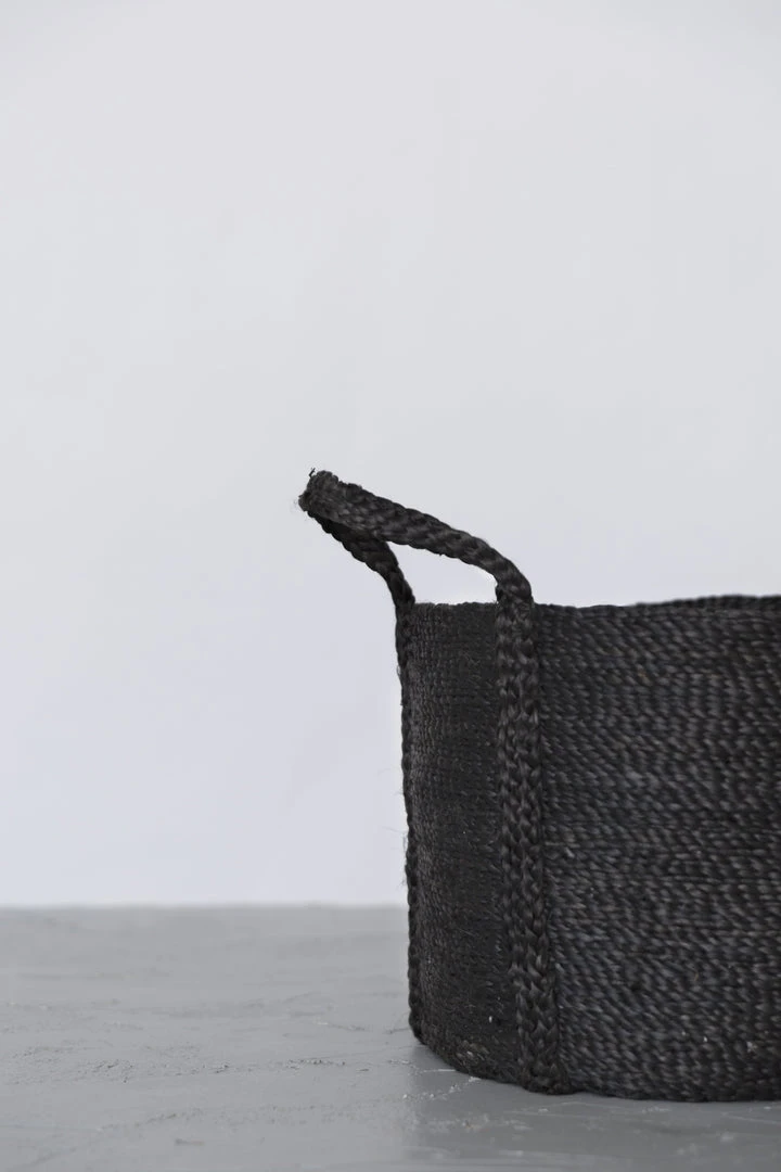 Will & Atlas Round Jute Basket With Handles - Charcoal Will & Atlas Round Jute Basket With Handles - Charcoal