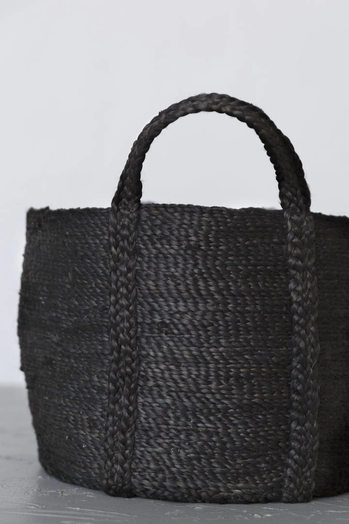 Will & Atlas Round Jute Basket With Handles - Charcoal Will & Atlas Round Jute Basket With Handles - Charcoal