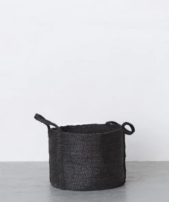 Will & Atlas Round Jute Basket With Handles - Charcoal