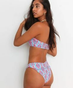 Wolven Swim Recycled Ruched Hipster Bikini Bottom - Amalfi