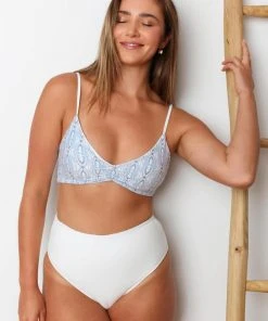 Wolven Swim Reversible High-Waisted Recycled Bikini Bottom - Aquarius