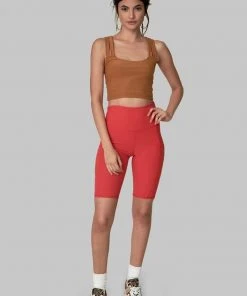 Wolven Best Sellers Recycled Bike Short With Pockets - Cayenne