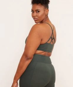 Wolven Activewear + Athleisure Reversible Crisscross Recycled Bra - Thyme